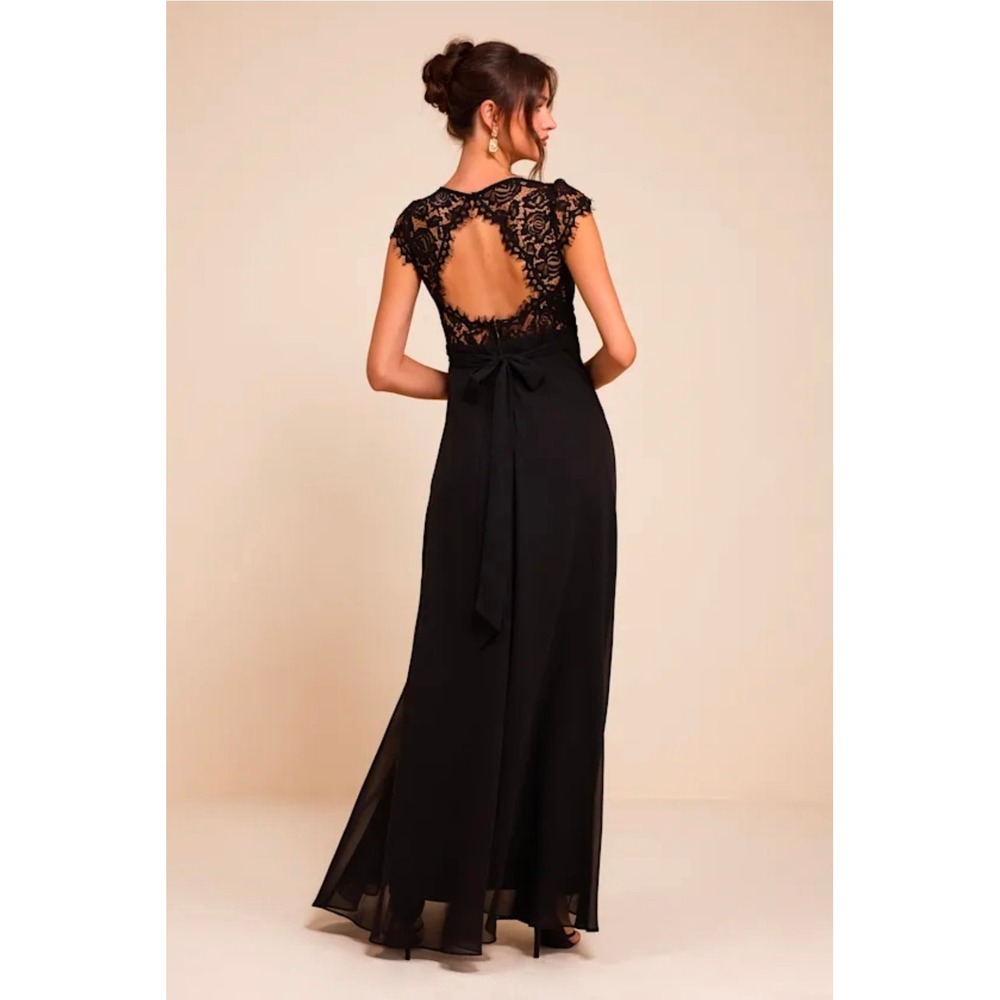 Lulus Momentous Moments Black Lace Backless Maxi Dress XS Formal Gown Thigh Slit